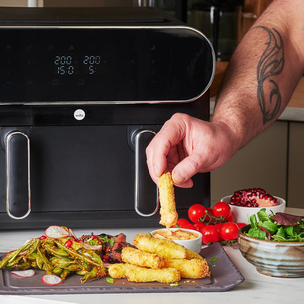 Małe potrawy przygotowane w frytkownicy Airfryer Dual-Zone 2x5,5 l