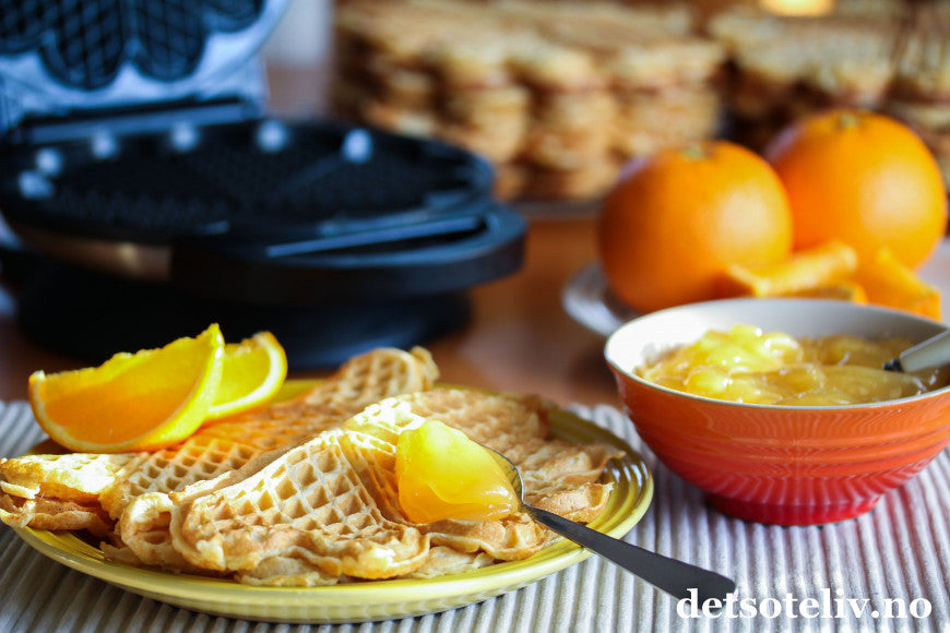Orange waffles with lemon curd