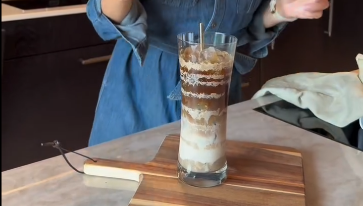 Creamy iced coffee with vegan caramel