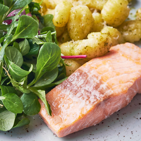 Salmon with Gnocchi and Pesto